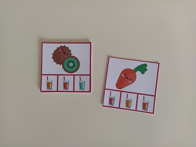 κάρτες πολλαπλής επιλογής για αντιστοίχιση φρούτων και λαχανικών με το χυμό τους