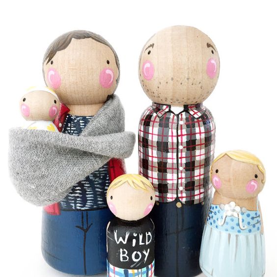Οικογένεια κούκλες από ξύλο - δώρο για τη μαμά
