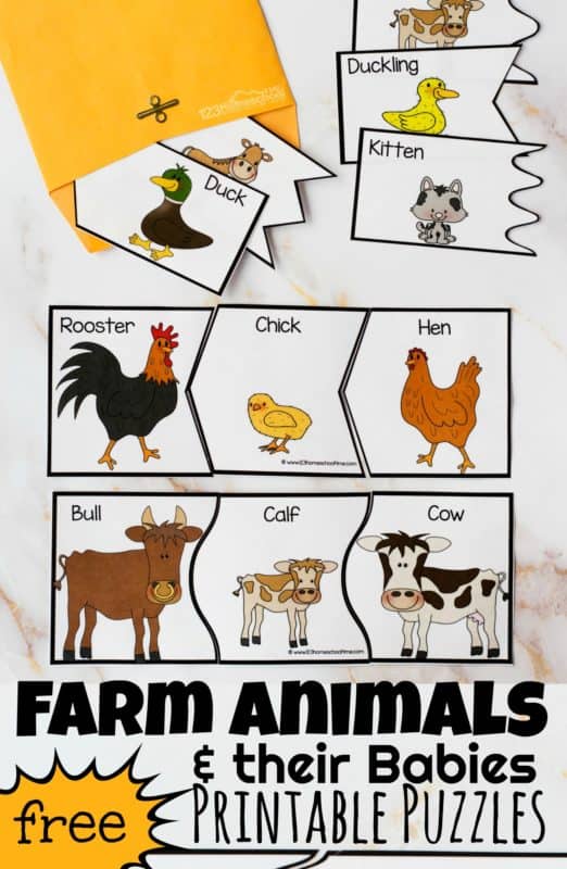 Παζλ με ζώα της φάρμας και τα μωρά τους