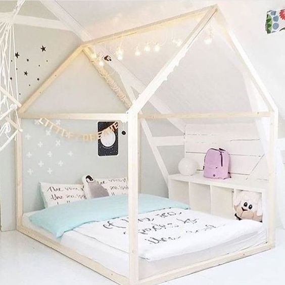 Χειροποίητο διπλό παιδικό κρεβάτι - σπιτάκι Montessori στο χρώμα του ξύλου