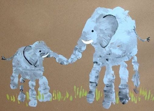 Ζωγραφική με αποτυπώματα χεριών ελεφαντάκια